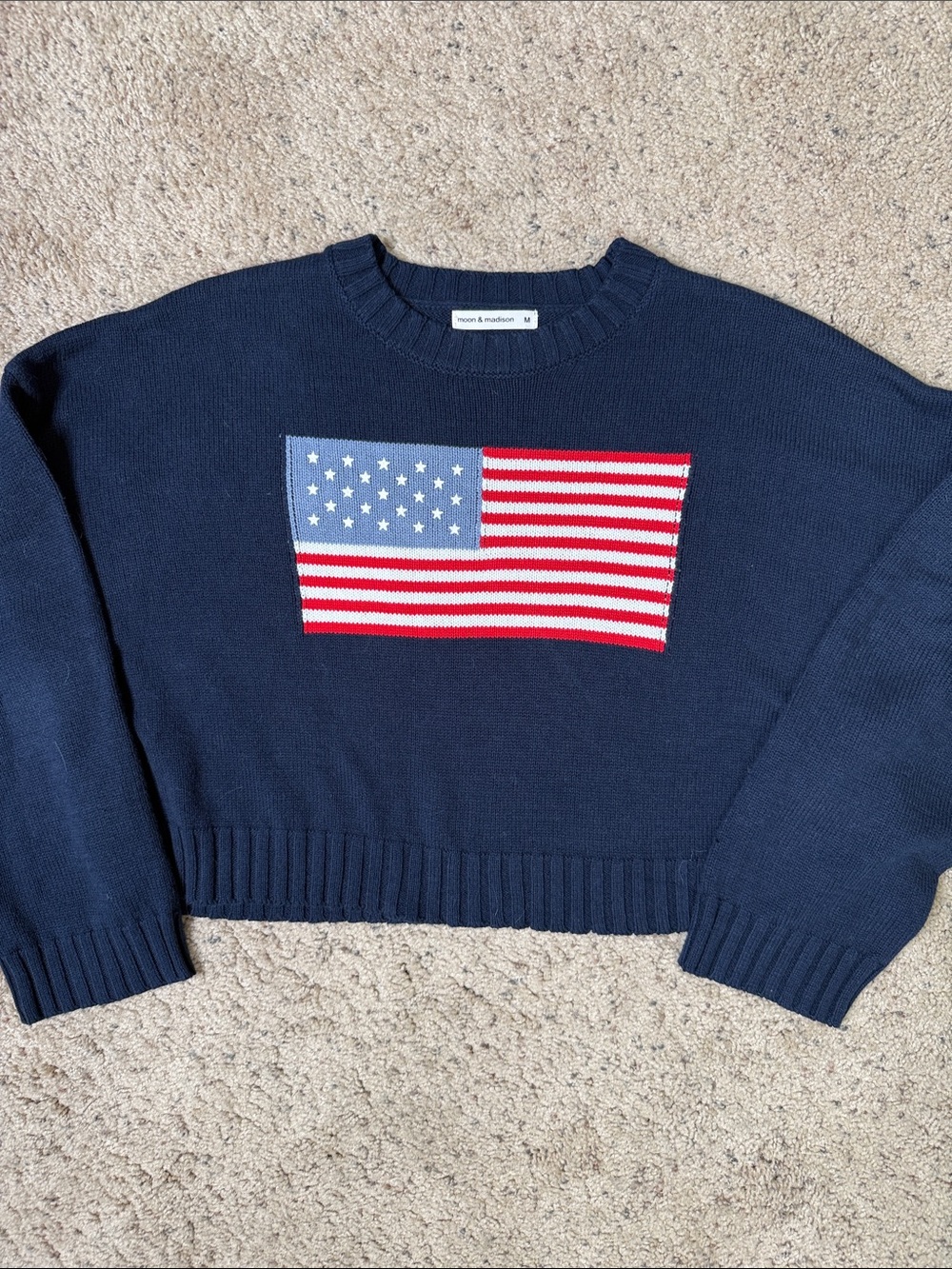 New Navy Crewneck American Flag Patriotic Sweater M